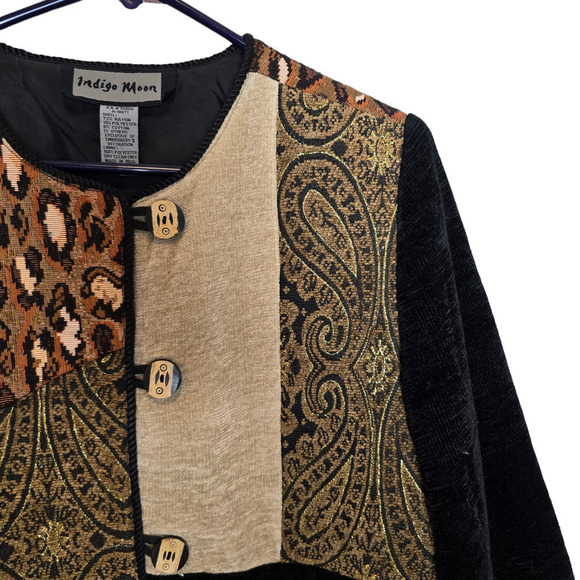 Indigo Moon Small Art-to-Wear Patchwork Animal Print Coat Jacket Funky - Picture 2 of 8